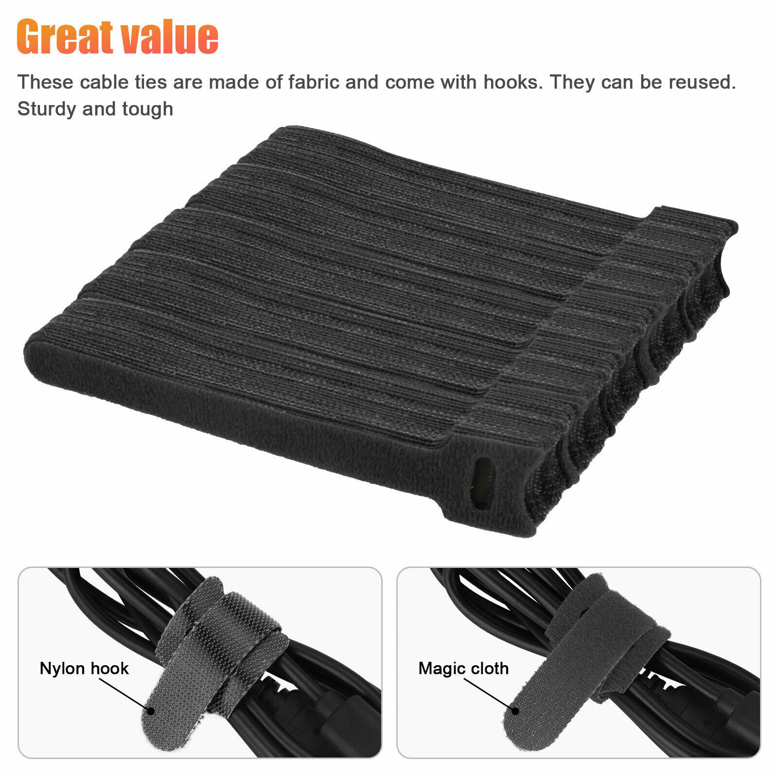 100pcs Velcro Straps Cable Ties